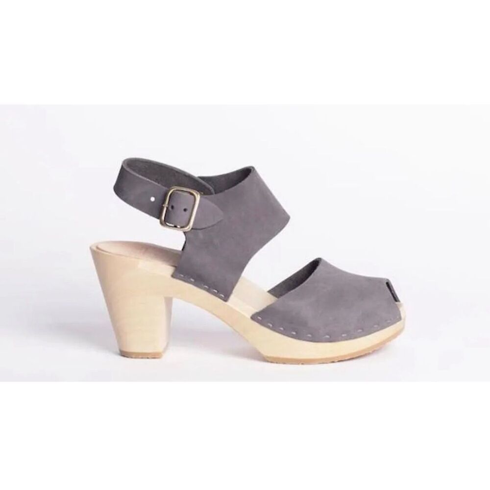 BRYR $298 Mid Heel Miranda Style Peep Toe Clog Shoe Sandal 39/9 Grey